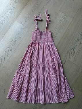 Striped Pink and White Tie-Shoulder Maxi Dress